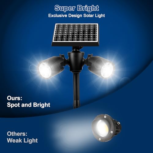 EMANER Outside Motion Solar Lights, 5000mAh Auto Detect On/Off or Always On Security Light, Solar Spotlights Wall Mount, Dusk to Dawn Solar Powered Floodlights with Stake for Lawn Landscape, 2Pack