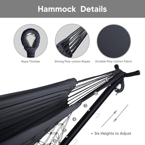 SUNCREAT 2-in-1 Hammocks Convertible Portable Double Hammock with Stand Included, Outdoor Hammock and Stand, Patented, Dark Grey with Tassel - color: A-dark Grey With Tassel