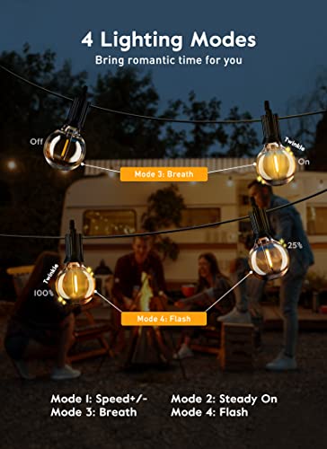 Brightown Outdoor String Lights, 58FT 25 Shatterproof LED Bulbs with Remote and Zip Ties, Waterproof Dimmable Patio Hanging Lamps for Porch, Balcony, Bistro, Cafe, Deck, Backyard - size: 58FT - 25 Bulbs