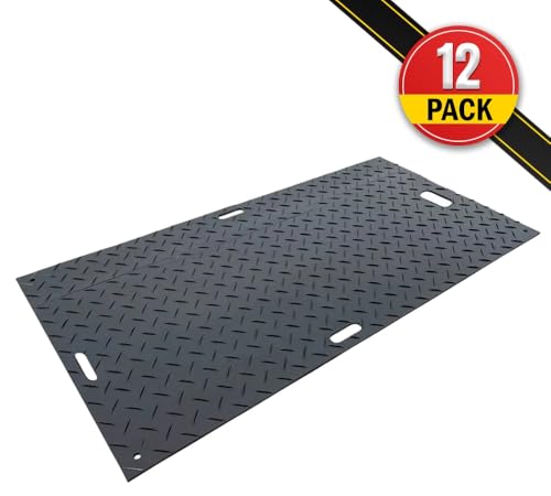 12 Pcs Ground Protection Mats - Black, 3' x 8', Heavy Equipment Mats w/ 22 Pcs Single Connectors - color: Black, size: 12 - Pack