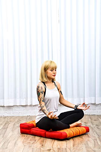 Leewadee Foldable Floor Mattress – 2 in 1 Floor Meditation Mat for Yoga and Relaxation, Seating Futon with Kapok - color: Sf02 - Orange