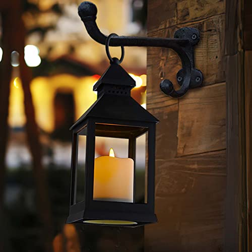 Vintage Lantern Decorative LED Flickering Flameless Candle with Timer, Battery Powered LED Decorative Hanging Lanterns for Indoor Outdoor Garden Yard Home Decor(2 Pack) - color: Black, size: 2Pack