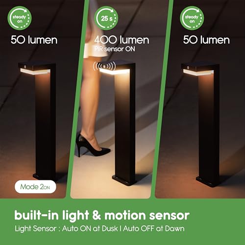 20.5" Solar Pathway Lights - Walkway Solar Lights for Outside - PIR Sensor & Two Lighting Modes - Rechargeable Battery Lasts Up to 55 Hours - 3000K - IP44 Weather Resistant - 4 Pack - size: 4 Pack Landscape Lights