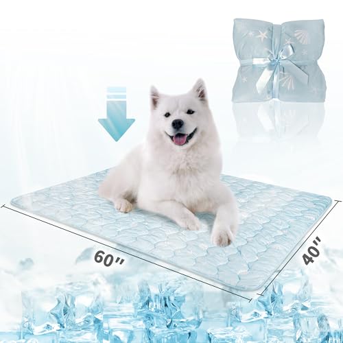 NWK Dog Cooling Blanket, Q-Max>0.345, Ice Silk Cool to Touch Material, Bed Cover, Furniture Protector Couch Sofa for Summer, Anxiety Relief-Machine Washable (Ocean Blue, 40'' X 60'') - color: Ocean Blue, size: 40*60