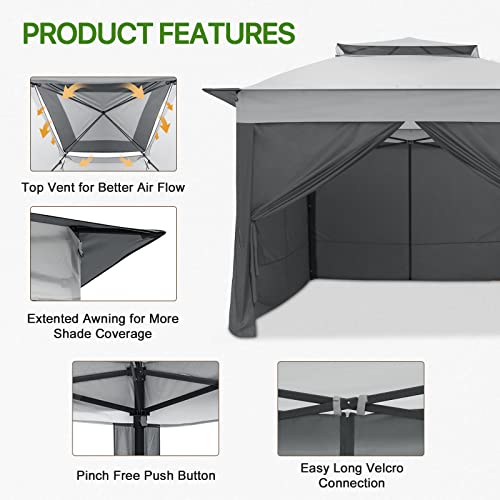 COOS BAY 11x11 Pop Up Gazebo with 4 Sidewalls, Instant Outdoor Canopy Tent with UPF 50+ UV Protection, Water Resistant Shelter with Carry Bag, Stakes & Ropes, Gray - color: Gray