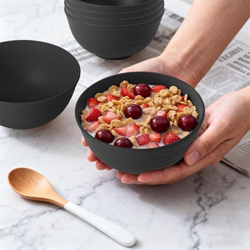 Wheat Straw Bowls Set of 6, Unbreakable Lightweight 26 OZ Cereal Bowls for Kitchen, Reusable Salad Bowl, Microwave & Dishwasher Safe Bowl Set, Black - color: Black, size: 26 Oz