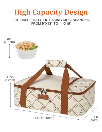 Casserole Carrier Bag, Single Insulated Food Bag, Hot Cold Lasagna Holder Tote for Picnic, Potluck or Travel, Lightweight Picnic Bag - color: Beige-01