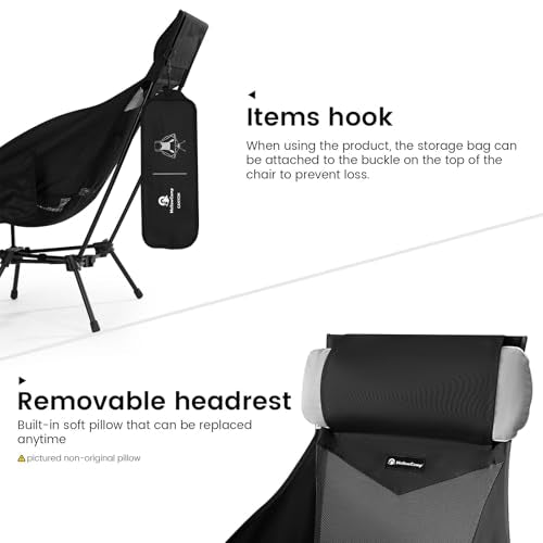 MellowCamp High Back Camping Chair, Oversized Comfort Design Collapsible Camp Chair with Pillow (Black) - color: High Back Black