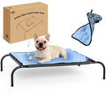 SZEE Raised Dog Cot Bed with Detachable 2-Sided Cooling/Warming Waterproof Mat, Elevated Dog Bed for Medium Sized Breeds with Durable Steel Frame & Sturdy Teslin Mesh, Outdoor & Indoor All-Season Use - size: Medium