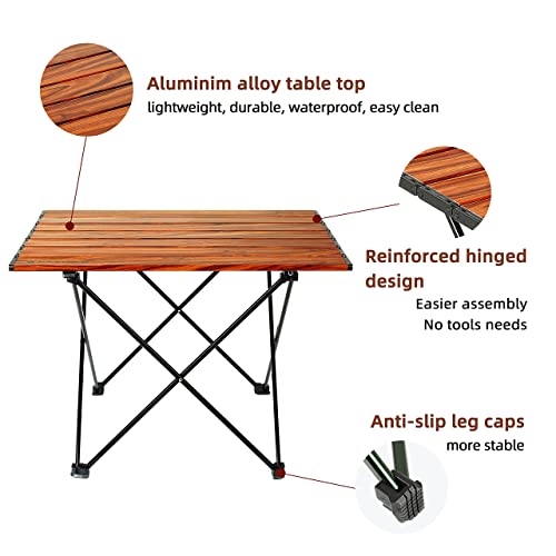 ROCK CLOUD Portable Camping Table Ultralight Aluminum Camp Table Folding Beach Table for Camping Hiking Backpacking Outdoor Picnic, Size M - color: Wood Grain, size: Medium