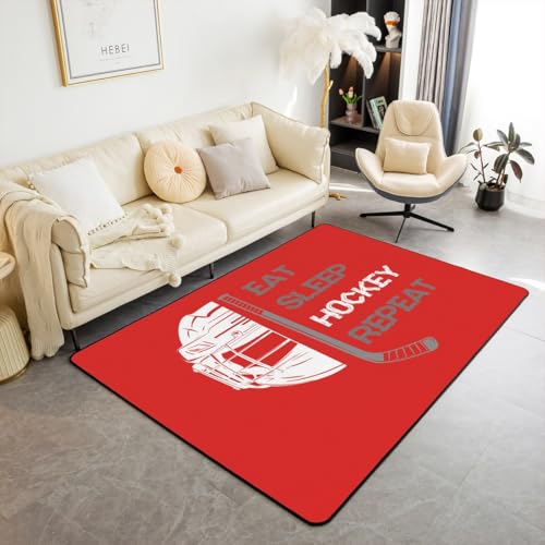 Hockey Area Rug 5x7 for Kids Boys Girls,Ice Hockey Carpet,Grey Eat Sleep Hockey Sketch Indoor Floor Mat Home Room Decor,Winter Ball Game Sports Area Runner Rug Non Slip - color: Color 21, size: 4'11" x 6'6" (Rectangular)