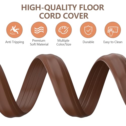 AGPTEK Heavy Duty Floor Cable Cover Cable Protector, 6.5 Ft Floor Cord Protector 3 Channels Floor Cord Cover (Mid Channel 0.93") Contains Cords, Cables and Wires, Good for Office, Home, or Outdoor - color: Brown