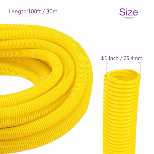 DMiotech 100ft Wire Loom Split Tubing 1 Inch(25.4mm) ID, Cord Protectors from Pet Flexible Conduit Cable Management for Office Home Garden, Yellow - color: Yellow, size: 1"-100ft