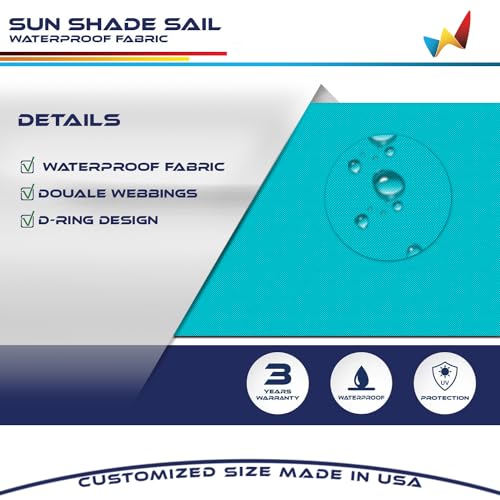 Windscreen4less 5'x5' Waterproof Sun Shade Sail Rectangle Shade Canopy Cover UV Block for Backyard Patio Deck Balcony Pergola Garden (Turquoise) - color: Turquoise, size: 5' x 5'
