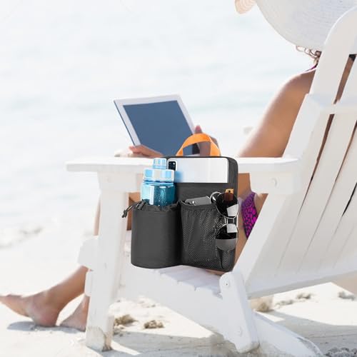 GRAOSO Beach Chair Cup Holder, Chair Side Organizer Easily Attached to Armrest with 2 Self-Adhesive Fastener Strap, Hanging Chair Attachment for Water Bottle, Sunglasses, Phone, Snack, etc.. - size: S