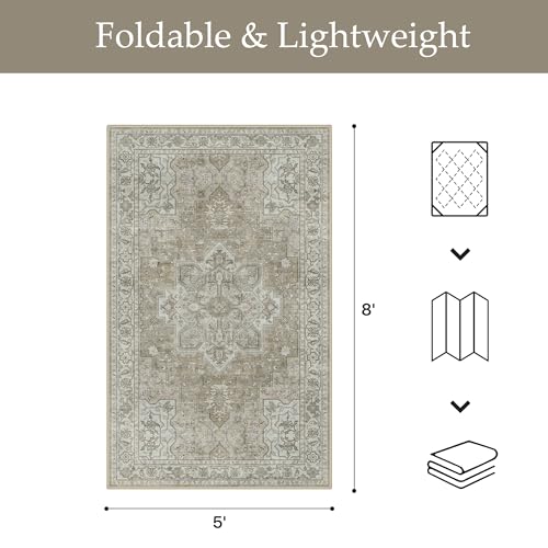 GENIMO Outdoor & Indoor Area Rug 5'x8', Waterproof, Non-Shedding, Easy Cleaning, Boho Mat for Patio, Living Room, Balcony, Dining Room, RV, Deck, Bedroom, Camping, Outside Carpet,Coffee Beige - color: Coffee Beige, size: 5' x 8' (Rectangular)