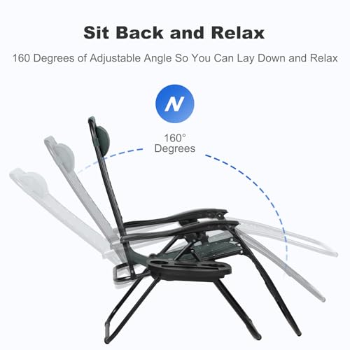 Nazhura Set of 2 Relaxing Recliners Patio Chairs Adjustable Steel Mesh Zero Gravity Lounge Chair Beach Chairs with Pillow and Cup Holder (Dark Green) - color: Dark Green