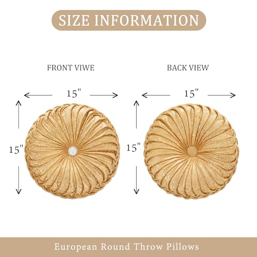 EUCIOR Round Throw Pillows,Golden Throw Pillows,Soft Spandex Velvet Fabric,Pumpkin Pleated Handmade Gold Round Velvet Decorative Pillow for Sofa Bedroom Livingroom(Golden) - color: Velvet-golden