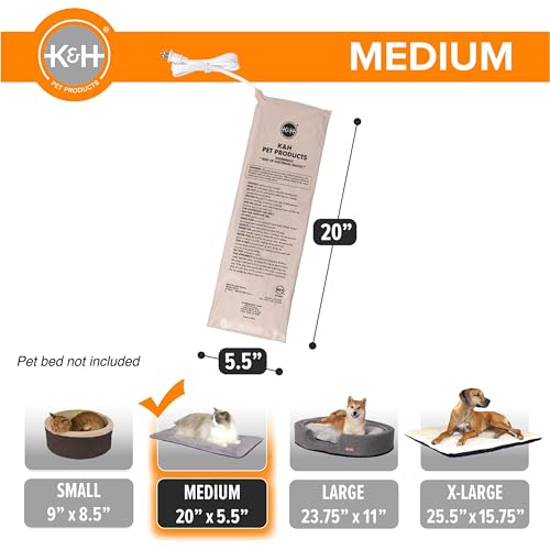 K&H Pet Products Pet Bed Warmer, Turn Any Pet Bed Into a Heated Cat or Dog Bed, Waterproof Indoor Heated Warming Pad Insert, Automatic Temperature, Safety Listed - Medium 20 X 5.5in Tan - size: Medium