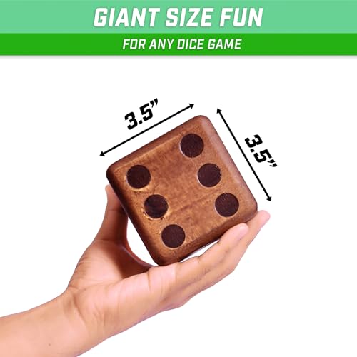 GoSports Giant Wooden Playing Dice Set with Rollzee and Farkle Scoreboard - Includes 6 Dice, Dry-Erase Scoreboard and Canvas Tote Bag - Choose 2.5 Inch or 3.5 Inch Dice) - style: 3.5 Inch Stained Wood Dice
