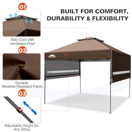 EAGLE PEAK 17x10 Pop up Gazebo Canopy Tent Outdoor Instant Canopy Shelter with Adjustable Dual Half Awnings (Brown) - color: Brown