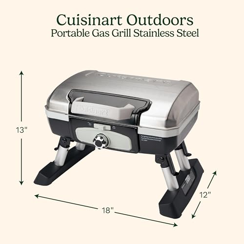 Cuisinart Petite Gourmet Portable Gas Grill, Compact Portable Grill Propane, 150 Sq. In. Cooking Surface, 5,500 BTU Burner Small Gas Grills for Camping, BBQ, Folding Legs and Carry Handles, Stainless - color: Petit Gourmet Tabletop Gas Grill, Stainless St