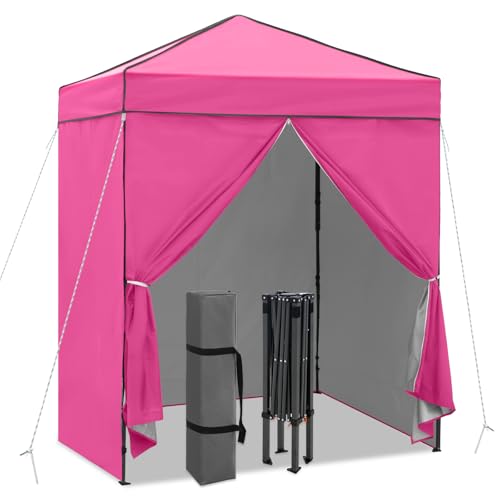 6x4 Pop Up Canopy Tent with Four Wall Panels, Instant Portable Beach Canopy, Outdoor Tent with Carry Bag for Camping, Sports, Tailgating, Events, Pink - color: Pink, size: With Four Walls