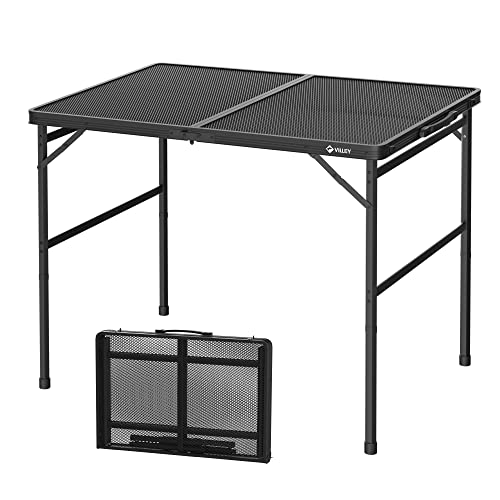 VILLEY Grill Table, 3ft Folding Camping Table with Aluminum Adjustable Legs, Portable Lightweight Camp Table for Beach Picnics and Outdoor Cooking - color: Black