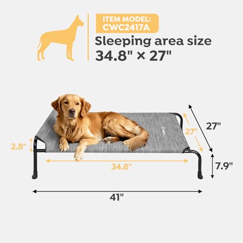 Veehoo Original Elevated Dog Bed - Outdoor Raised Cot for Large Dogs, One-Sided Raised Headboard Cooling Pet Bed, Sleeping Training Cot, Non-Slip & Breathable, XL, CWC2417A - color: Black Silver, size: 41"L x 27"W x 7.9"Th