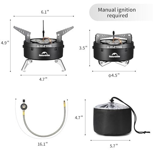 Naturehike Camping Gas Stove for IGT Table, Portable Isobutane Stove with Storage Bag & Foldable Brackets, 3 Burners Camp Stove for Outdoor Car Camping Cooking Tailgating
