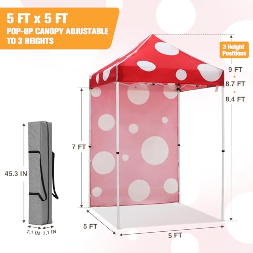 EAGLE PEAK Pop up Canopy 5x5, Outdoor Portable Canopy Tent with One Removable Sunwall, Carry Bag Included, Red Mushroom - color: Red Mushroom