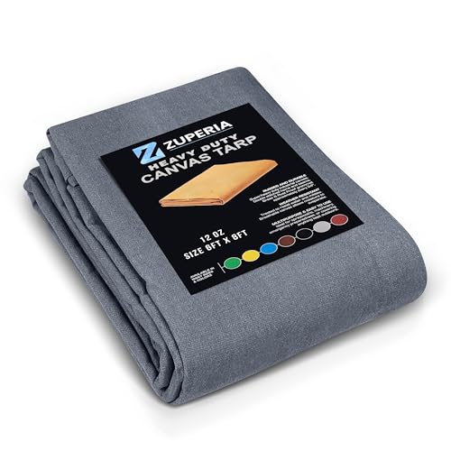 Zuperia Heavy Duty Canvas Tarp (6' x 8' ft - Pack of 1) with Rustproof Grommets, UV Resistant & Tear Resistant Multipurpose Tarpaulin Cover for Outdoor, Industrial & Commercial Use (Grey) - color: Gray, size: 6' x 8' ft - 1 Pack