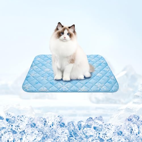 Homimp Dog Cooling Mat,15.5" x 19.5" Thicken Self-Cooling Mat for Dog&Cat,Internal Waterproof& Endothermic,Washable Pet Ice Cool Pad Blanket,Pet Sleeping Pad for Indoor Outdoor in Summer, Non-Toxic - color: Sky Blue Paw, size: Small 15.5IN x 19.5IN