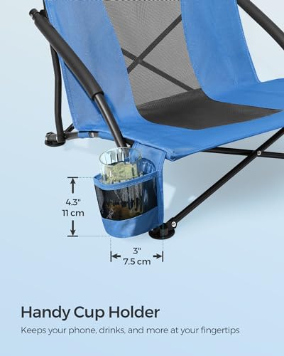 SONGMICS Set of 2 Portable Beach Chairs for Adults, Max. Load 330 lb Each, High Backrest, Cup Holder, Lightweight, Heavy-Duty, Blue UGCB067Q02V1 - color: Blue, style: 2 Pack