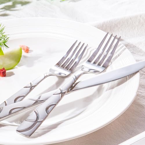 HIKAA Silverware Set, 30-piece Stainless Steel Flatware Set Cutlery Set for 6, for Kitchen, Home, Wedding, Party, Mirror Polished and Dishwasher Safe - size: Standard 30PCS