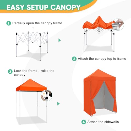 5x5 Pop Up Canopy Tent with Four Sidewalls, Instant Portable Beach Canopy, Outdoor Tent with Carry Bag for Camping, Sports, Tailgating, Events, Orange - color: Orange, size: With Four Walls