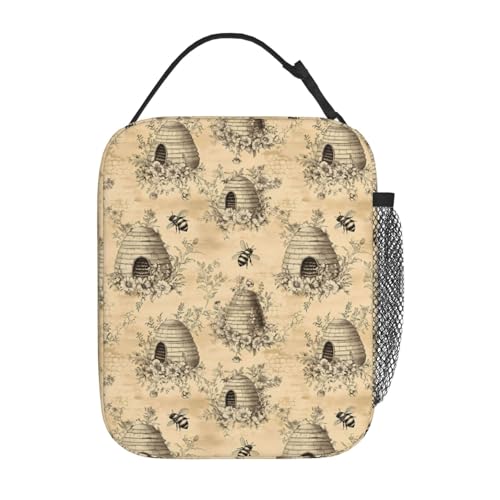 Reusable Vintage Beehive Bee Lunch Box for Kids Girls Boys Women Adult, Insulated Rustic Farmhouse Retro Lunch Bag,Polyester Cooler Handbags Case for School Picnic Work Travel Beach or Hiking - color: Bee