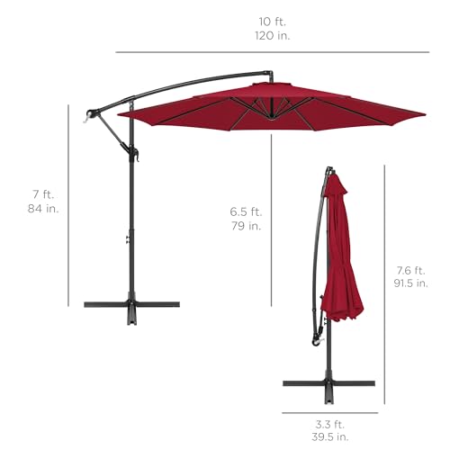 Best Choice Products 10ft Offset Cantilever Hanging Market Patio Umbrella, 8 Sturdy Ribs, Easy Adjustment - Burgundy - color: Burgundy, size: Offset