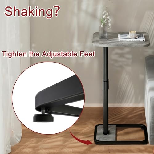 GOYLSER C Shaped End Table for Couch, Height Adjustable Living Room Rotating Couch Tray Tables Sofa Table Tv Trays for Bedroom, Swivel Wooden Side Table for Small Space, Grey - color: Grey, style: Standard C Table