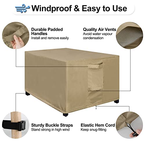 OutdoorLines Outdoor Waterproof Patio Ottoman Covers - Rectangle UV-Proof Patio Side Table Cover Windproof Heavy-Duty Furniture Covering Protector 28L x 22W x 17H Inch, Camel - color: Camel, size: Rectangle 28"l X 22"w X 17"h