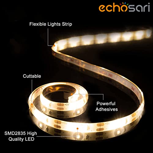 echosari Battery Powered Led Strip Lights with Remote Warm White, 8 Modes, Dimmable, Timer, Self-Adhesive, Cuttable, Waterproof, 9.8FT 90Led Strip Lights for TV Kitchen Cupboard Bedroom Decor - color: Warm White, size: 9.8Ft