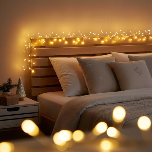 QBIS 400 LED Cluster Lights on Silver Wire. Warm White Fairy Lights Plug in, 16.5ft Christmas Lights for Christmas Tree and Fireplace Mantel. Indoor Outdoor Firecracker Light String. - size: 400 LED - Silver Wire - Mains Plug