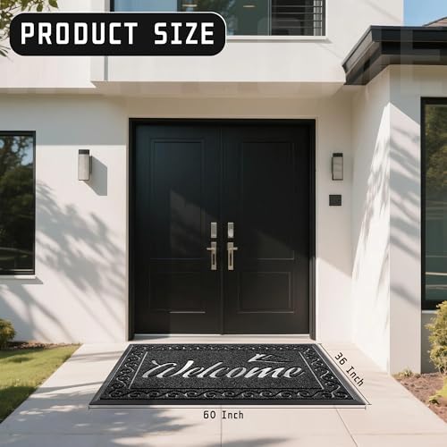 Yimobra Welcome Mat, Heavy Duty Sturdy Door Mats for Home Entrance Outdoor Indoor, Front Doormat for Outside Patio Floor Entry Porch Garage Office, Waterproof, Low Profile, 60 x 36, Black - color: Black, size: 60x36 Inch