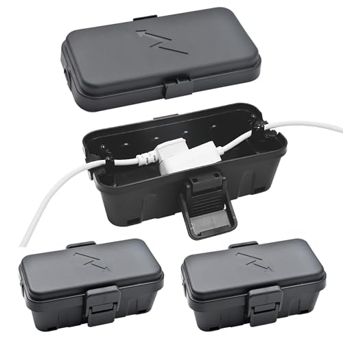 Hrensaw 3PCS Small Weatherproof Electrical Connection Box(Inner 5.5x3x2.2inch),Outdoor Electrical Box,Waterproof Extension Cord Covers for Plug, Extension Cables, Holiday Lights,Black - color: Black