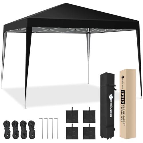Yesker 10x10 Pop Up Canopy Tent UPF 50+ Waterproof Outdoor Canopy Portable Folding Easy Setup Gazebo Adjustable Height Instant Sun Shade Tent with Wheeled Bag for Events Parties Camping Patio, Black - size: 10x10FT Black