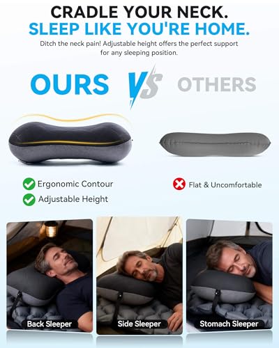 Hikenture Camping Pillow with Removable Cover - Ultralight Inflatable Pillow for Neck Lumbar Support - Upgrade Backpacking Pillow - Washable Travel Air Pillows for Camping, Hiking, Backpacking - color: Black