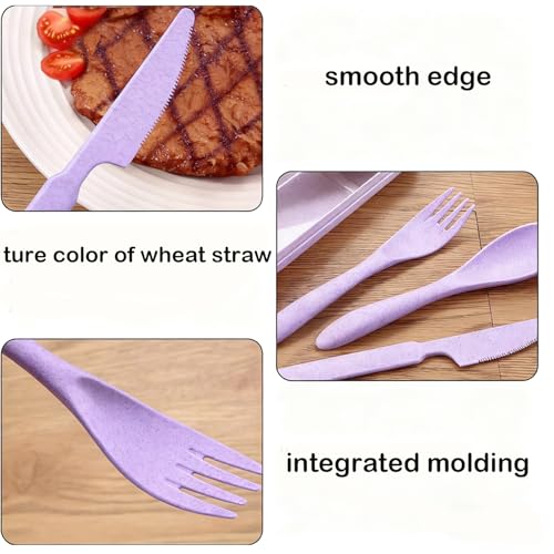 Travel Utensils Set - Reusable 5 Sets Wheat Straw Plastic Cutlery with Case, Portable Forks Spoons and Knives Set, Eco-Friendly BPA Free for Daily Use (Grey,Red,Dark Green,Pink,Purple) - color: Grey,Red,Dark Green,Pink,Purple