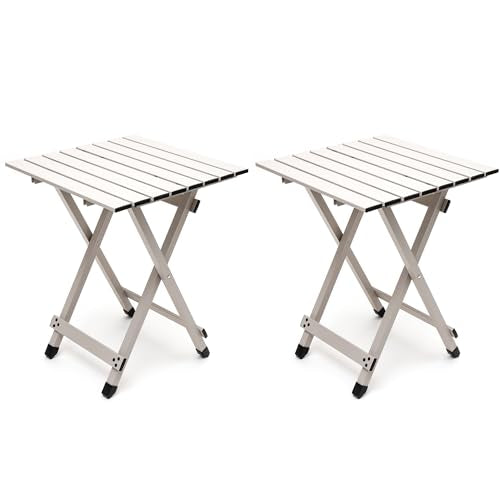 SUNNYFEEL Folding Camping Table - Lightweight Aluminum Portable Picnic Table, 18.5L x 18.5W x 24.5H Inch for Cooking, Beach, Hiking, Travel, Fishing, BBQ, Indoor Outdoor Small Foldable Camp Tables - color: Grey-2set