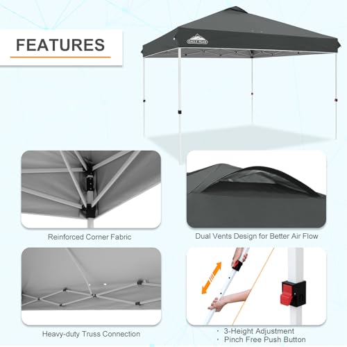 EAGLE PEAK Pop Up Canopy Tent with Wheeled Carry Bag, 8 Stakes, 4 Ropes, 4 Weight Bags, Easy Set Up Tent Canopy, 12x12 ft, 144sqft of Shade, Gray - color: Gray, size: 12x12