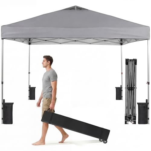 OLIXIS 10x10ft 1-Person Pop Up Canopy Tent, Heavy Duty One Push Setup Portable Outdoor Shelter for Beach Events Camping with Rolling Carry Bag, Dark Grey - color: Dark Grey, size: 10 X 10 Ft